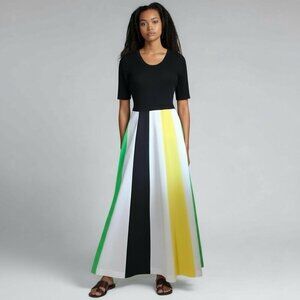 Vintage 1970s Dalton Womens Maxi Dress Sz M/L Mediun Large Black Green Yellow